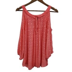 By & By Womens Cold Shoulder Keyhole Neck Blouse Top Size 2X Coral Textured